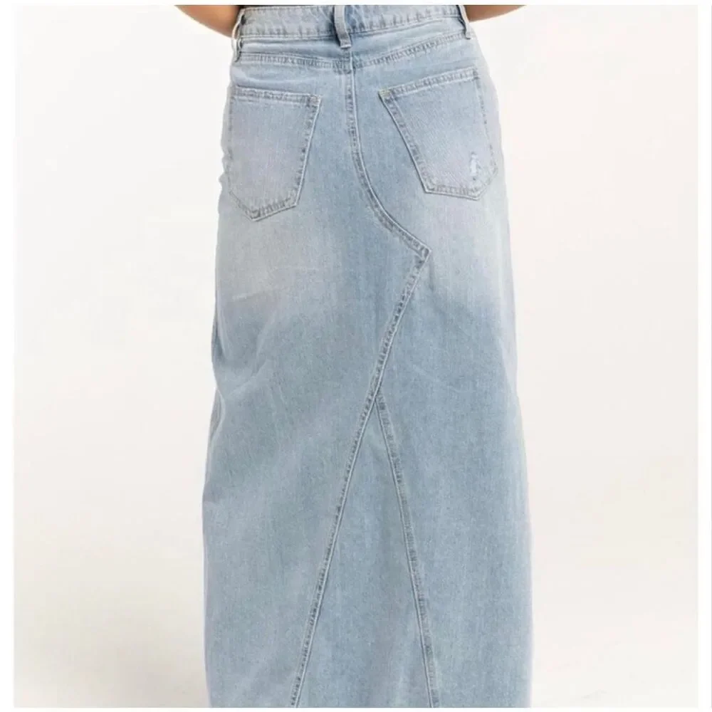 RSQ Medium Wash Denim Maxi Skirt Size 30 New